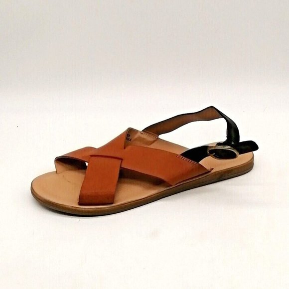 Loft Womens Cross Strap Slingback Sandal Tan Upper Black Ankle Strap Buckle 7.5M - Picture 1 of 9